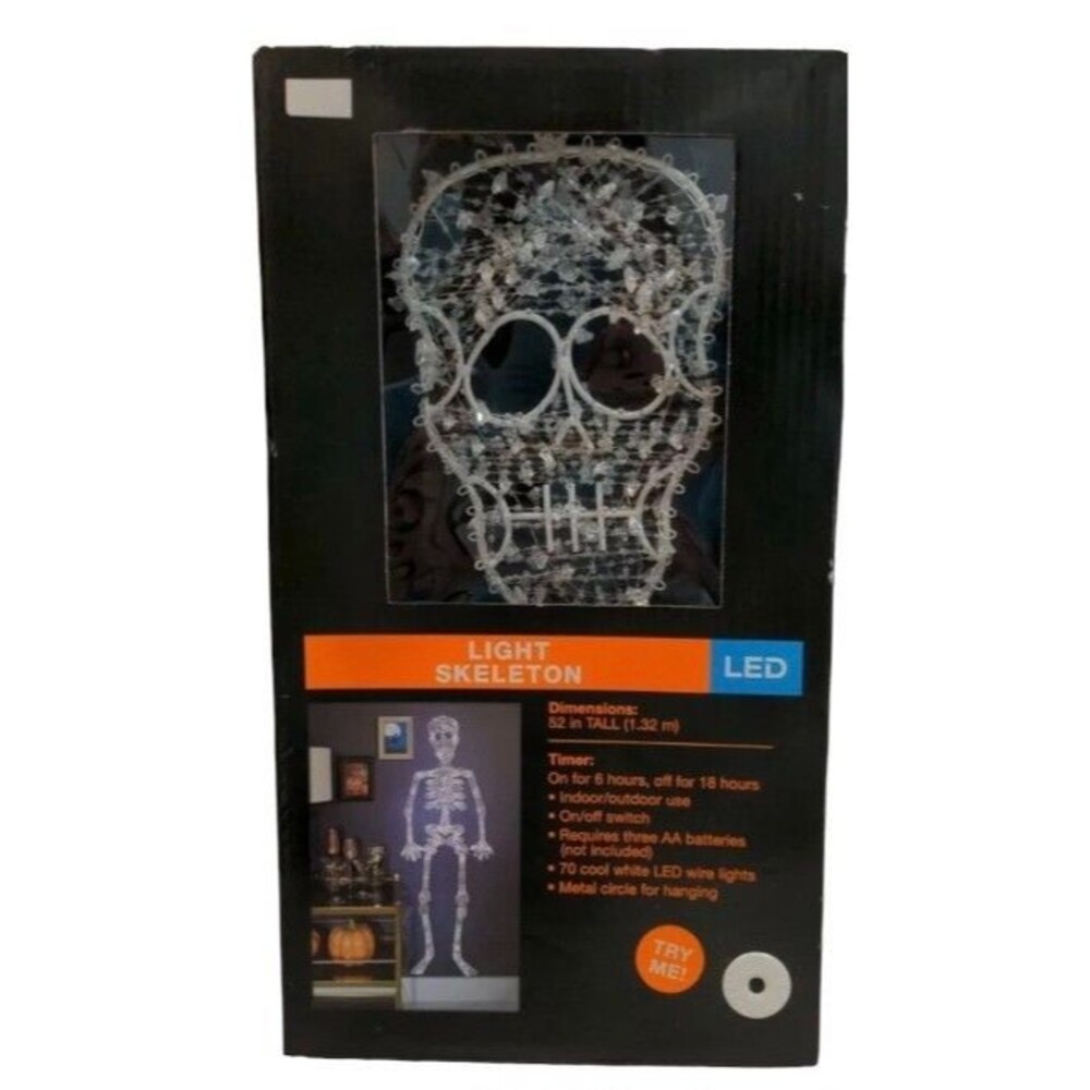 Happy Halloween Light Skeleton LED 52 In. Tall Indoor Outdoor Spooky Prop Vintag